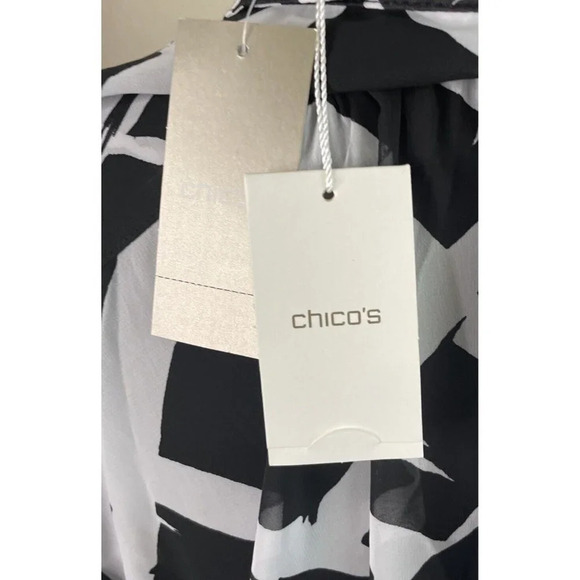 Chicos 3 US XL/16 Exploded Squares Woven Pattern Black White Sheer Blouse NEW - Picture 5 of 11